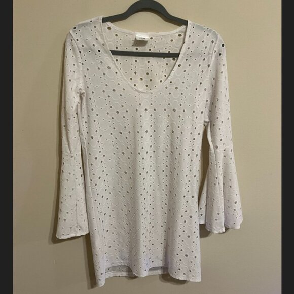 Alexa & Stella White Eyelet Bell Sleeve Swim Cover-Up Women's Size M - Picture 1 of 4